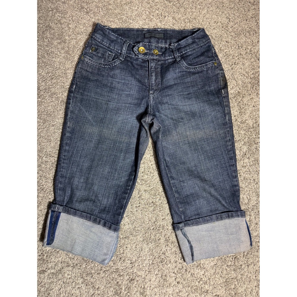Nine West Jeans Dark Wash Cuffed Denim Capris Size 2‎ 25 Contrast Stitching